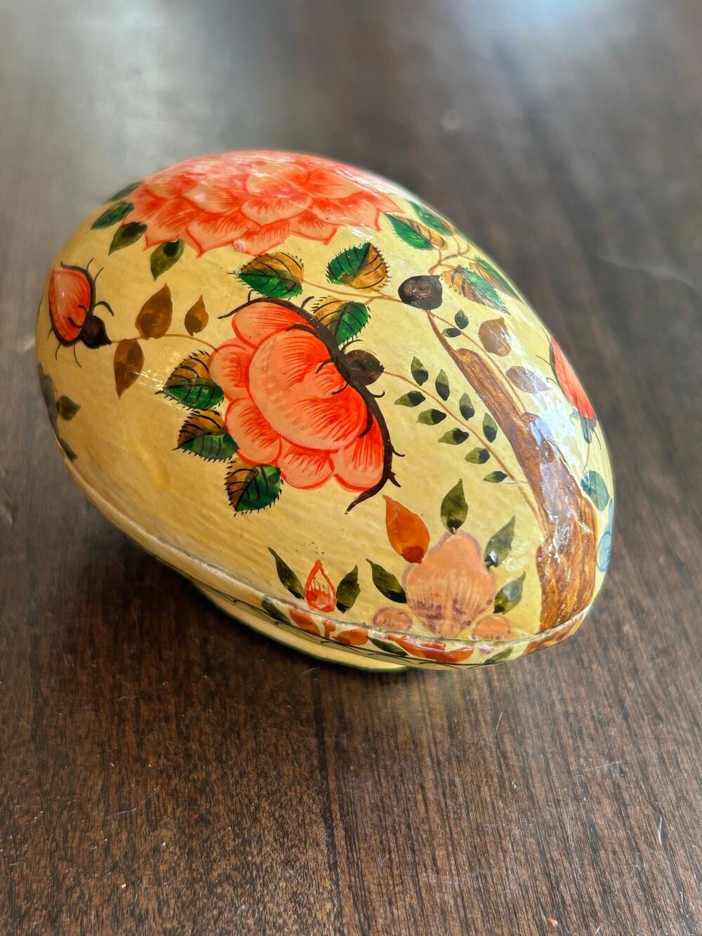 Vintage Russian Wooden Easter Egg Hand Painted floral trinket box